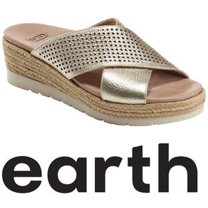 NEW Earth Modena Marigold Espadrille Sandals Sz 10 Gold Leather Crossover NWOB